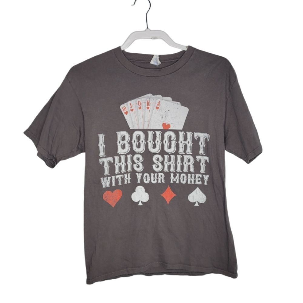 PORT & CO t-shirt gray short sleeve crew neck poker gray graphic tee M